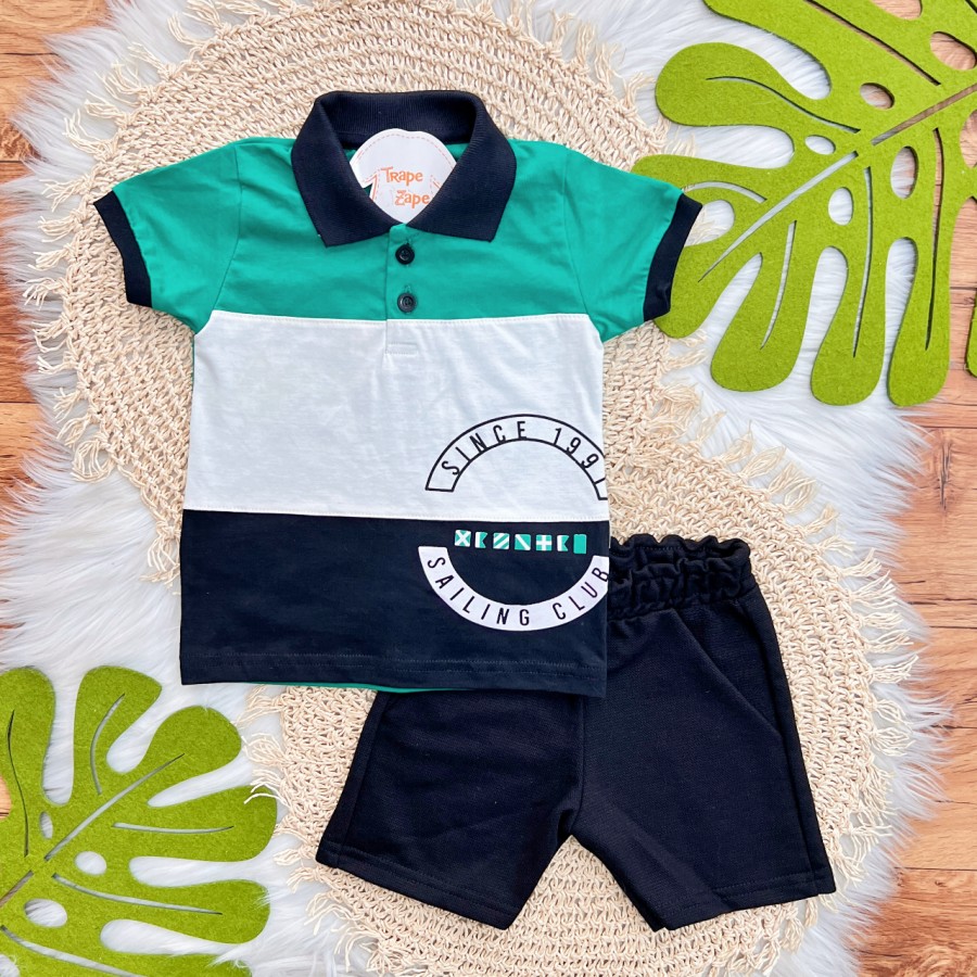 Conj. Camisa Gola Polo Sailing Club e Bermuda - Verde e Preto